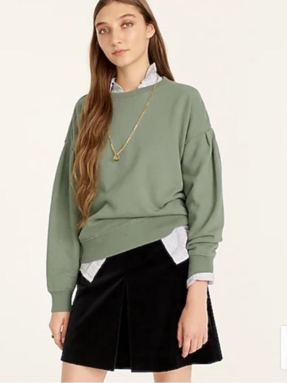 J.Crew University Terry Puff Sleeve Sweatshirt Sage Green Medium